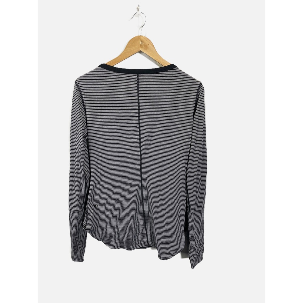 Lululemon Henley Top Women 12 Grey Striped Long Sleeve V-Neck Yoga Athleisure - Picture 5 of 6